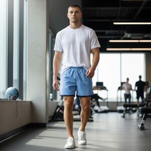 Solfire Brooklyn Mens XL Athletic‎ Shorts Light Blue Navy Colorblock Activewear